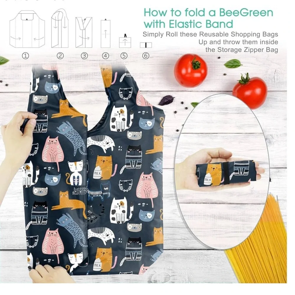 💥2/$10 BeeGreen Dog Print Reusable packable Shopping Bag - Blue
